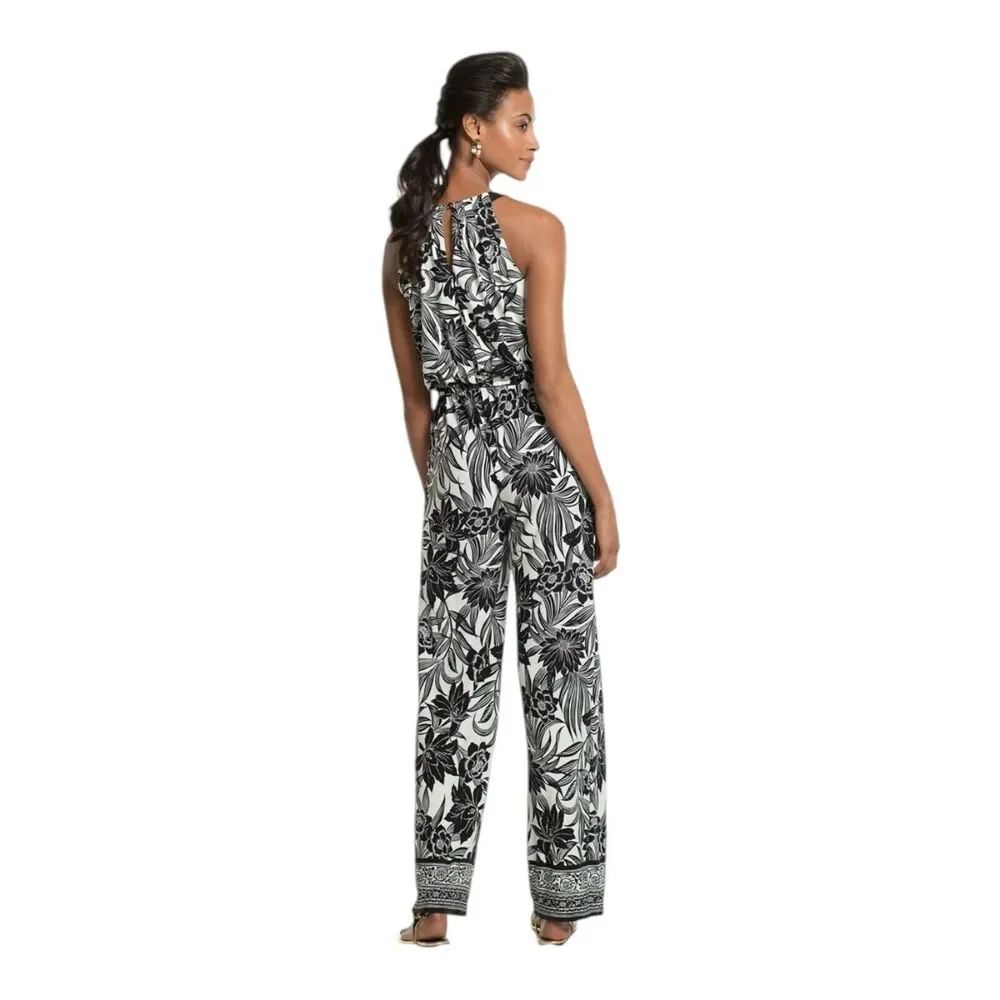 Chico’s Size 3 Marissa Jumpsuit Sleeveless Black White Graphic Floral Size XL 16 - Picture 4 of 16
